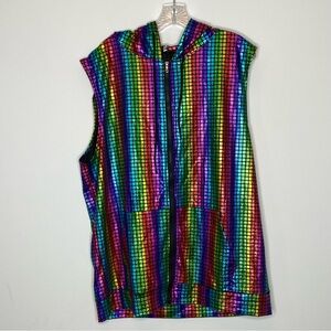 Zeroyaa Rainbow Tile Zip Front Sleeveless Hooded Top
